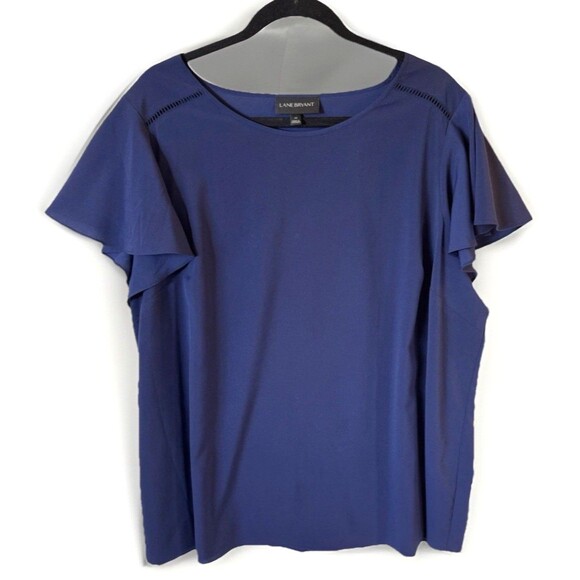 Lane Bryant Top Womens‎ 22 Blue Flutter Sleeve Blouse Round Neck Woven Pullover - Picture 1 of 7